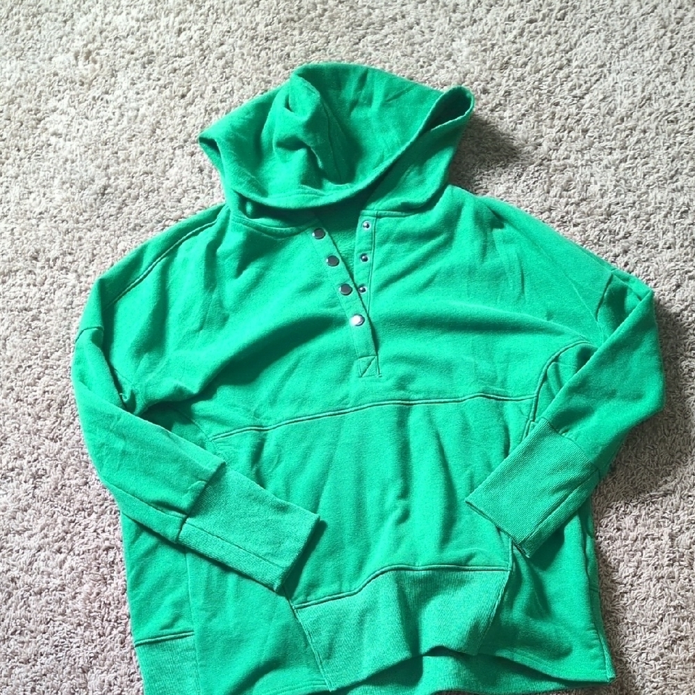 Green Hooded Sweatshirt with Button Detail